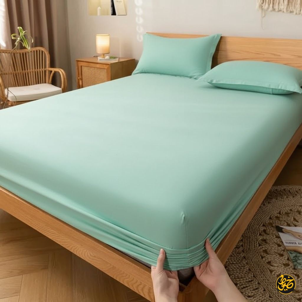 طقم ملاية استيك سادة قطن - 3 قطع (1 ملايه - 1 مخدة - 1 خدادية)