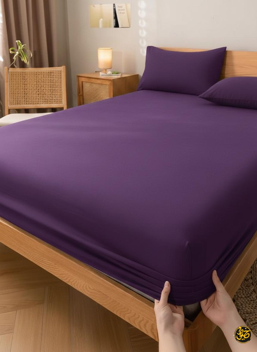 طقم ملاية استيك سادة قطن - 3 قطع (1 ملايه - 1 مخدة - 1 خدادية)