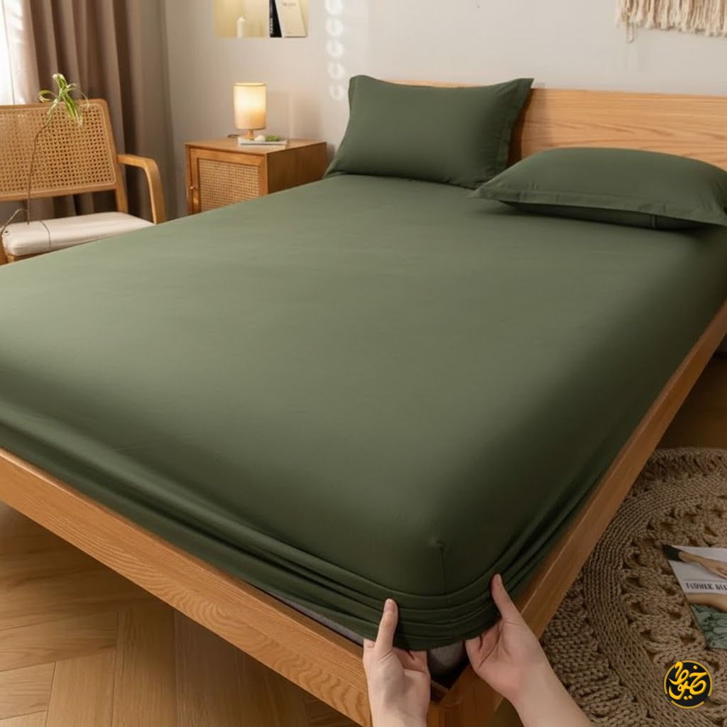 طقم ملاية استيك سادة قطن - 3 قطع (1 ملايه - 1 مخدة - 1 خدادية)