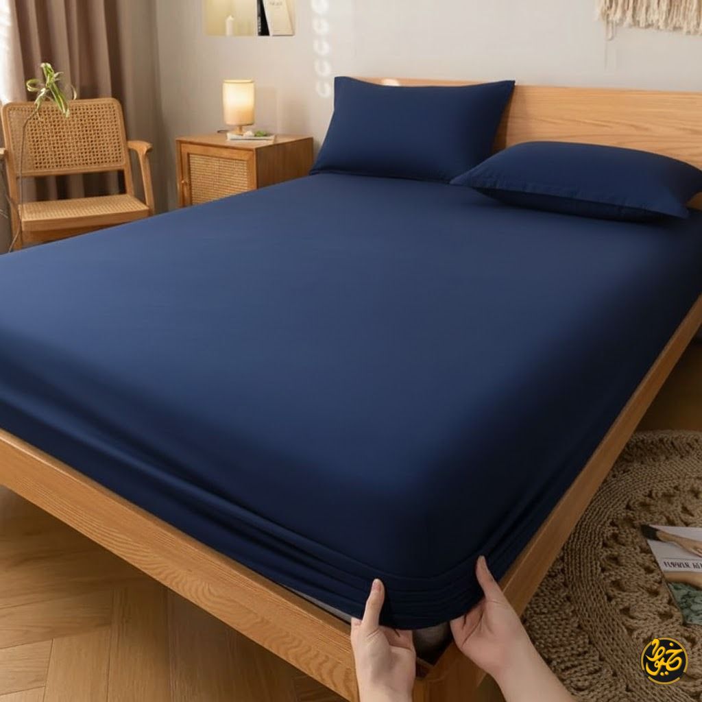 طقم ملاية استيك سادة قطن - 3 قطع (1 ملايه - 1 مخدة - 1 خدادية)