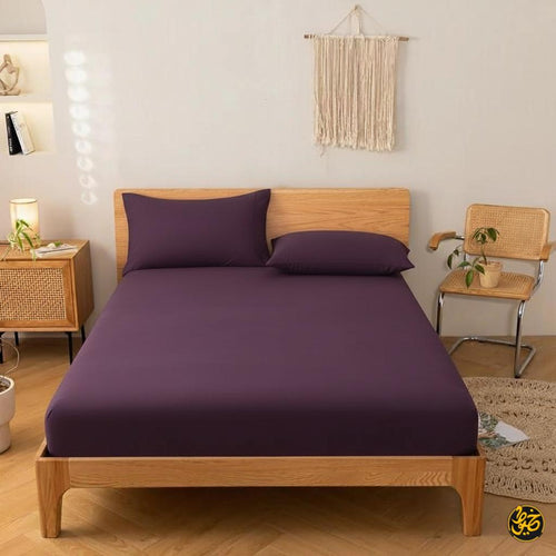 طقم ملاية استيك سادة قطن - 4 قطع (1 ملايه - 1 مخدة -  2 خدادية)