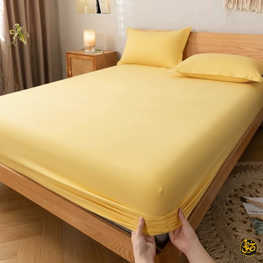 طقم ملاية استيك سادة قطن - 3 قطع (1 ملايه - 1 مخدة - 1 خدادية)