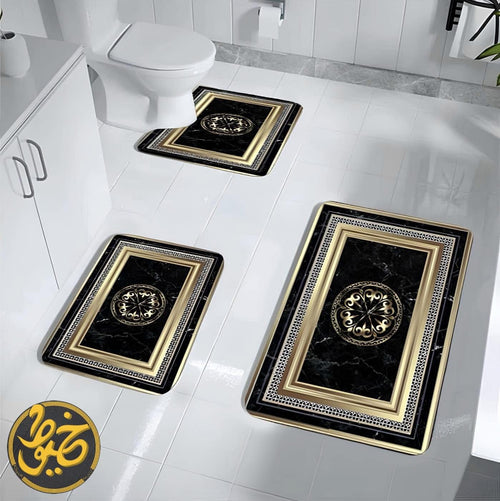 طقم دواسات حمام قطيفة 3قطع بظهر دوتس