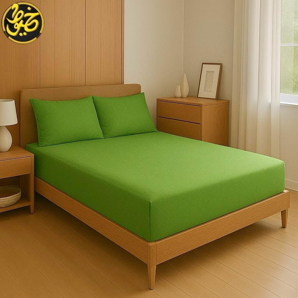 طقم ملاية استيك سادة قطن - 3 قطع (1 ملايه - 1 مخدة - 1 خدادية)