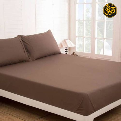 طقم ملاية استيك سادة قطن - 4 قطع (1 ملايه - 1 مخدة -  2 خدادية)